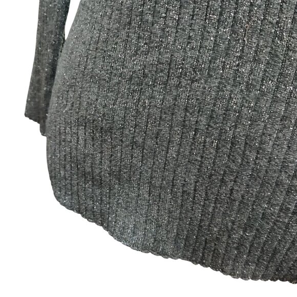 Chicos 0 Small Black Gray Silver Ribbed Metallic Turtleneck Long Sleeve Sweater - Picture 9 of 9